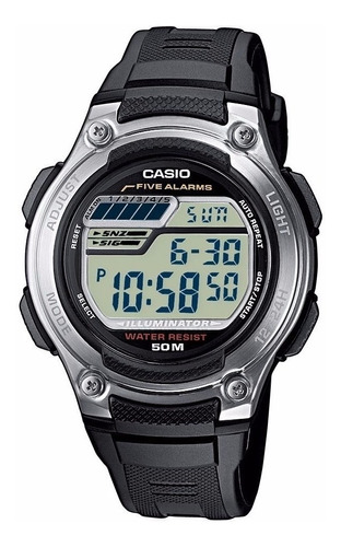 Reloj Casio Digital W-212h-1av Cronometro Alarma 50m Local Color De La Malla Gris Oscuro Color Del Bisel Plateado Color Del Fondo Gris Claro