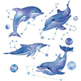 Pegatinas De Pared Del Mundo Oceánico, Delfín Azul 3d...