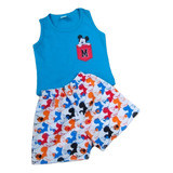 Conjunto Infantil Menino Camisa Mickey Roupa Bermuda Tactel