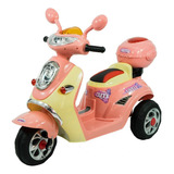 Moto Scooter A Batería Niños Con Porta Equipaje Luz Y Sonido Color Rosa