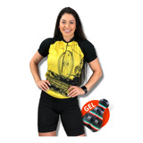 Kit Ciclismo Mulher Camisa + Bermuda Espuma Bike Roupa Mtb