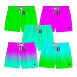 Kit 5 Shorts Praia Masculino Neon Coloridos Degrade Ref1025