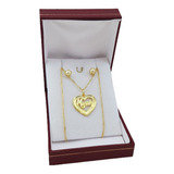 Regalo Mama Collar Y Dije Corazon + Aros Enc Oro 18kt  No Fu