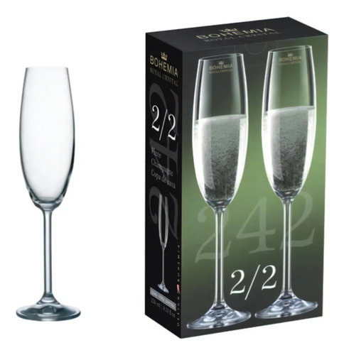 Copas Champagne Bohemia Royal Crystal Por 2 Copas 230ml Color Transparente