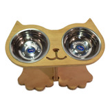 Comedero Elevado Para Gato, Anti Reflujo, En Madera