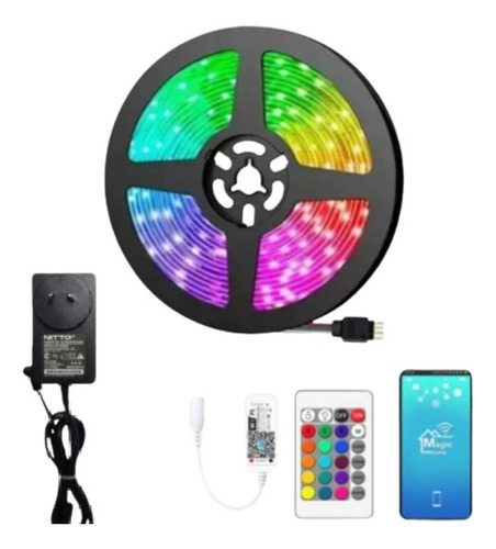 Kit Tira Led 5050 Rgb Controladora Wifi X 5 Metros + Fuente