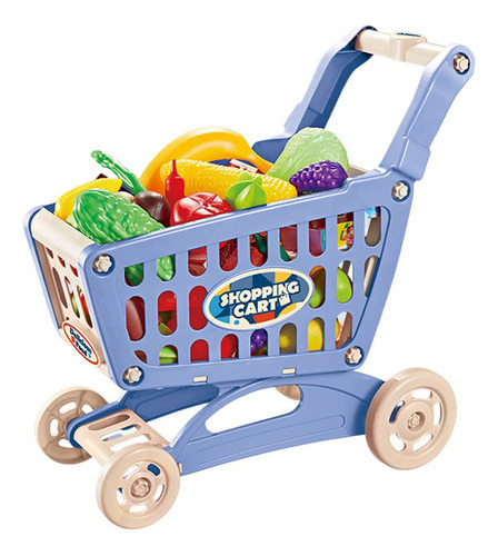 Carrito De Compras Para Niños Con Comida Pretend Play Blue [