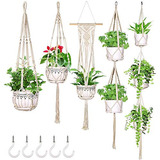 5 Paquete Macrame Plant Hanger Colgante Jardines Colgan...