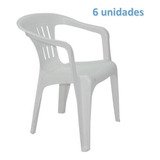 Kit 6 Cadeiras Plastica Monobloco Com Bracos Atalaia Branca 