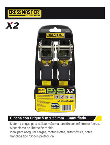 Cincha Cinta Con Crique 2 Unidades 5mx25mm 700kg Crossmaster Color Camuflado