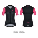 Jersey Ciclismo M/c Mujer Gw Flamma Negro Fucsia