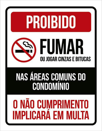 Placa Proibido Fumar Jogar Áreas Comuns Condomínio 18x23