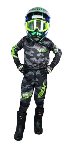 Calça Motocross Infantil + Camisa Camuflado Neon Amx