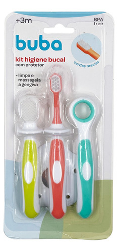 Kit Higiene Bucal Infantil Com Protetor Cerdas Macias 3pçs