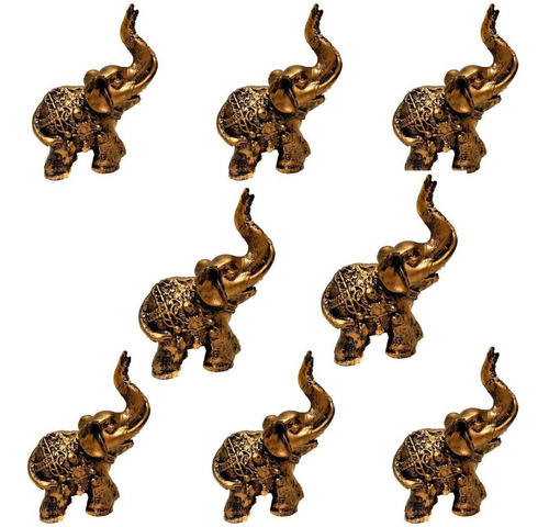 Combo 8 Estátuas De Mini Elefante Indiano Resina Atacado 8cm