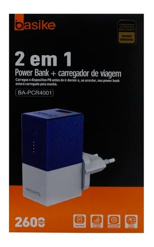 Carregador Basike 2 Em 1 - Power Bank + Carregador + Brinde