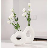 Conjunto De 2 Jarrones Cerámicos Blancos Decoración Minimali