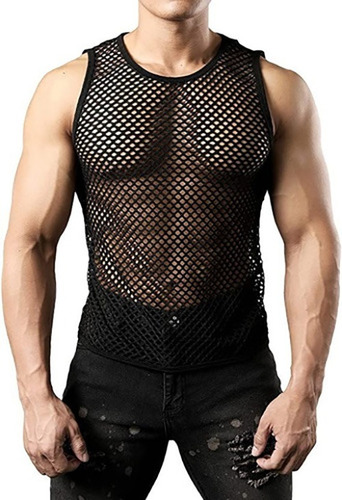 Regata Masculina Arrastão Camiseta Em Telinha Transparente