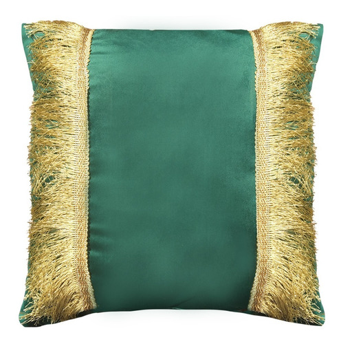 Funda Cojín Decorativo Diseño Festivo Verde Y Dorado 45x45