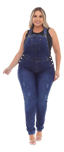 Macacão Jardineira Jeans Plus Size Tamanhos Grandes 40 Ao 50