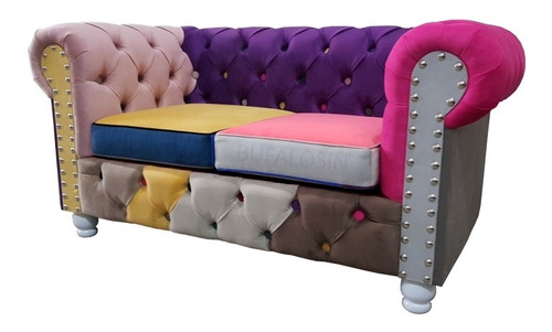 Sillón Chesterfield Arcoíris 2 Cuerpos Pana Ip Multicolor