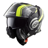 Casco Para Moto Rebatible Ls2 Valiant Ff399  Matt Black Y Hi-vis Yellow Line Talle Xl 