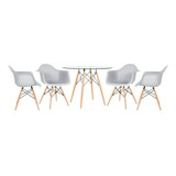 Kit Mesa Eames Wood 100 Cm Tampo Vidro 4 Cadeiras Eiffel Daw Cor Cinza-claro