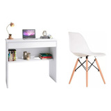 Conj P/ Home Office Mesinha Estilo Industrial + Cadeira Cor Branco