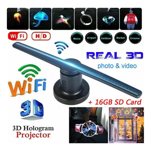 Proyector De Holograma 3d Dirigió Fan Light Wifi Sign