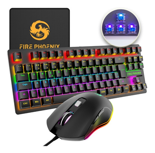 Teclado E Mouse Mecânico Gamer Switch - Be-k1 - Fire Phoenix