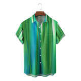 Camisa Hawaiana Unisex Verde Con Rayas 3d, Camisa De Playa D