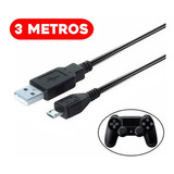 Carregador Controle Ps4 Cabo Grande 3m Usb Manete Play 4