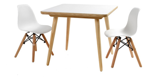 Mesa Blanca 60x60 + Dos Sillas Blancas Eames