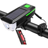 Kit Farol Bike Led Solar Recarregável Buzina + Sinalizador