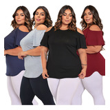 Kit 4 Blusa Feminina Vest Legging Ombro Vazado Plus Size 