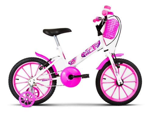 Bicicleta Infantil Aro 16 3 4 5 6 7 8 Anos Com Rodinha Kids Cor Branco-rosa