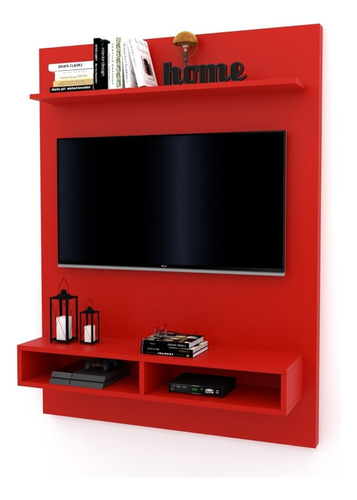 Mueble Panel Para Led Lcd Organizador Moderno Max H/55´´ Color Rojo