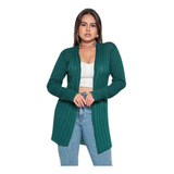 Cardigan Kimono Tricot Manga Longa Detalhe Na Barra Feminino