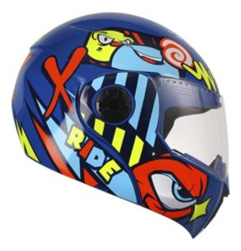 Casco Para Motociclista Infantil Roda Azul Ware Abatible