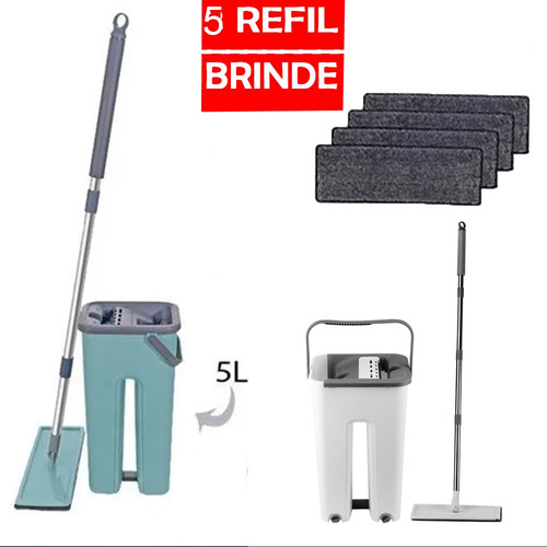 Esfregão Flat Mop Rodo Balde Vassoura Magica C/ 5 Refil Pano