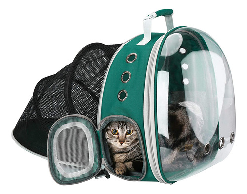 Maleta Para  Gato Astropet Transparente Expandible Verde