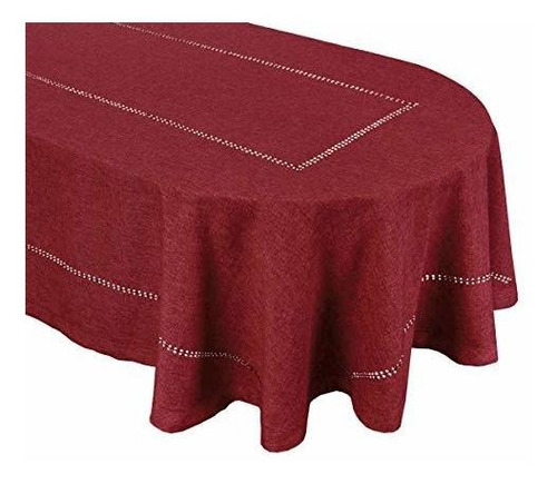 Grelucgo Solid Cranberry Color Hemstitched Tablecloth (oval 