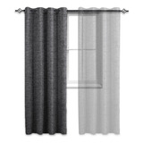 Cortina Blackout 100% Anti Luz, 1 Paño 140x220 Textura Lino Color Gris Oscuro