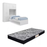 Kit Armário Multiuso P/ Quarto Solteiro + Cama + Colchão Av