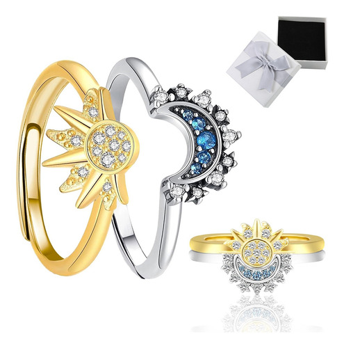 1 Par Anillos Celestiales Apilables De Sol Y Luna Ajustable