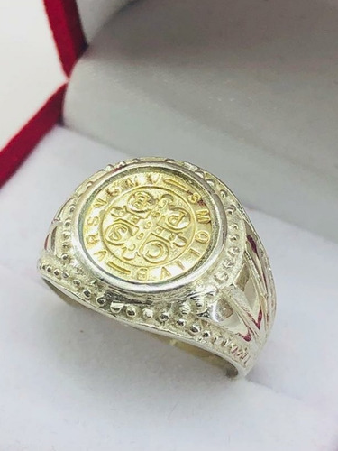 Anillo San Benito Plata 925 Y Oro Hermosos 