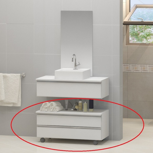 Armário Rodinhas Gabinete Banheiro 60cm - Parte Baixo Creta Cor Da Pia Não Tem Cor Do Móvel Branco