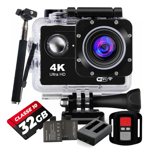 Kit Camera Filmadora Sport 4k + 32gb + Baterias + Carregador