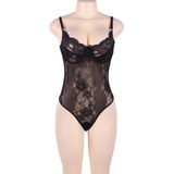 Bodysuit Encaje Semi Escote Espalda Transparente Mujer