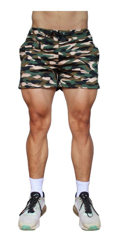 Pantaloneta Camuflada Corta, Short Camuflado Casual Y Gym